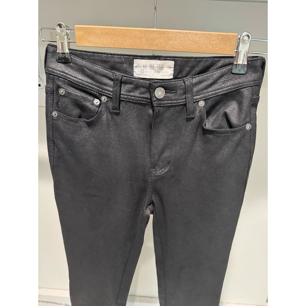 Free People We The Free Faux Suede Coated Black High Rise Pants Jeans 25